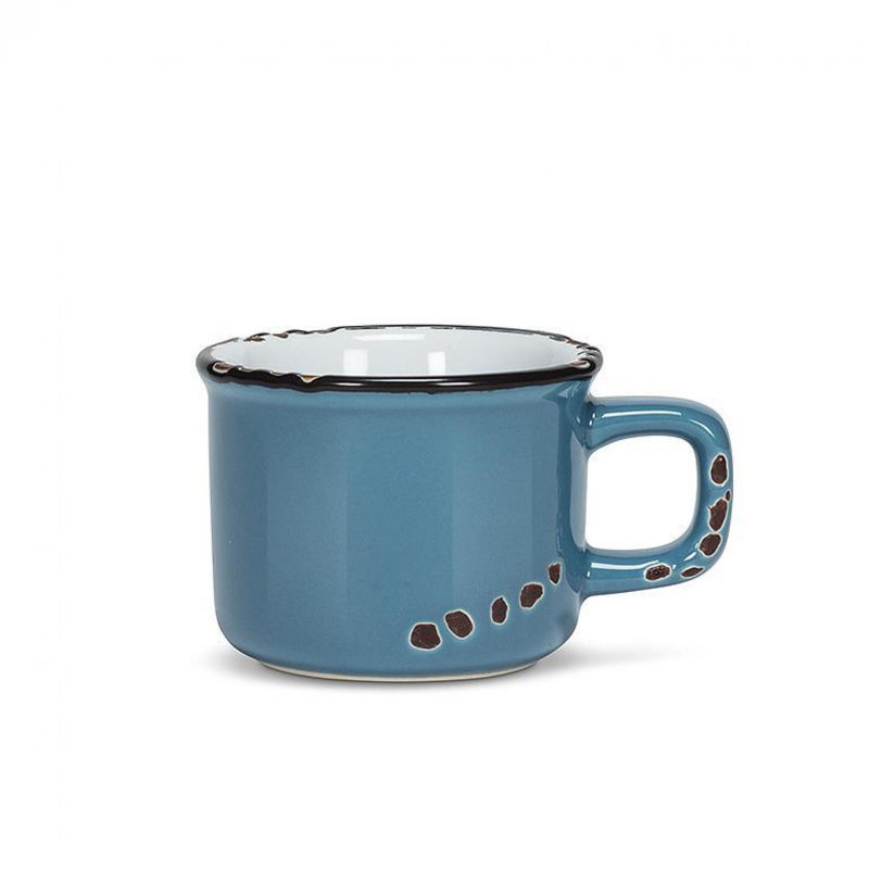 Terracotta Colour Enamel Look Espresso Cup, Denim Blue