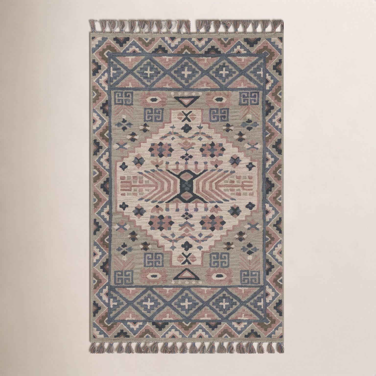 Anine Gray Teal Hand-Tufted Southwestern Wool Rug, Rectangle 3'6" x 5'6"