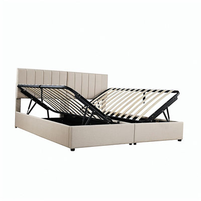 Lit plateforme à plateau-coussin amélioré avec système de rangement hydraulique