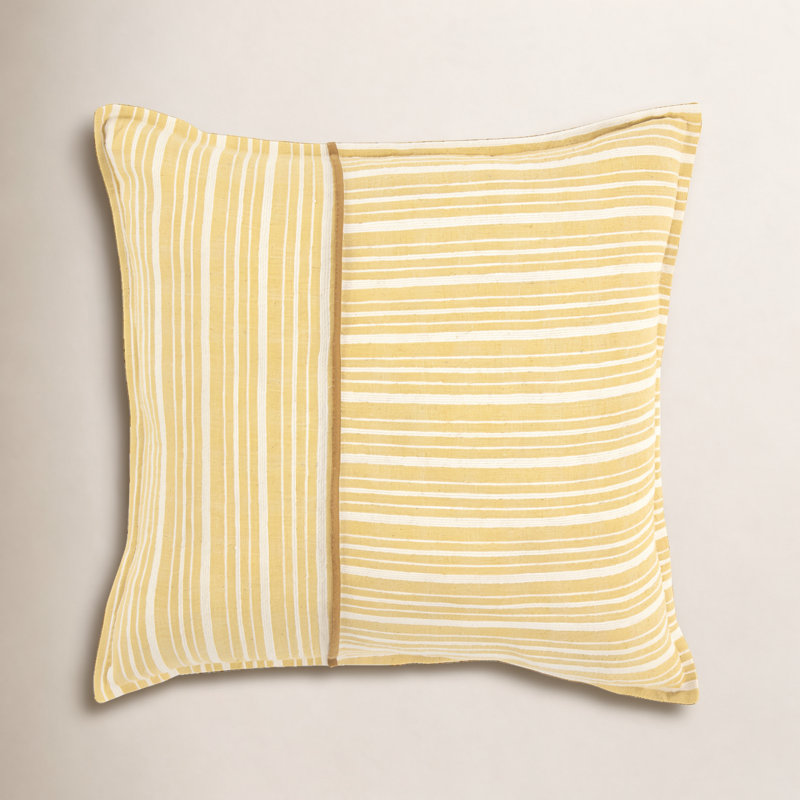 Berthe Striped Cotton Reversible Throw Pillow, Yellow