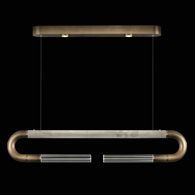 Luminaire suspendu linéaire avec peau Antonia, Ombre bronze / laiton / fumée