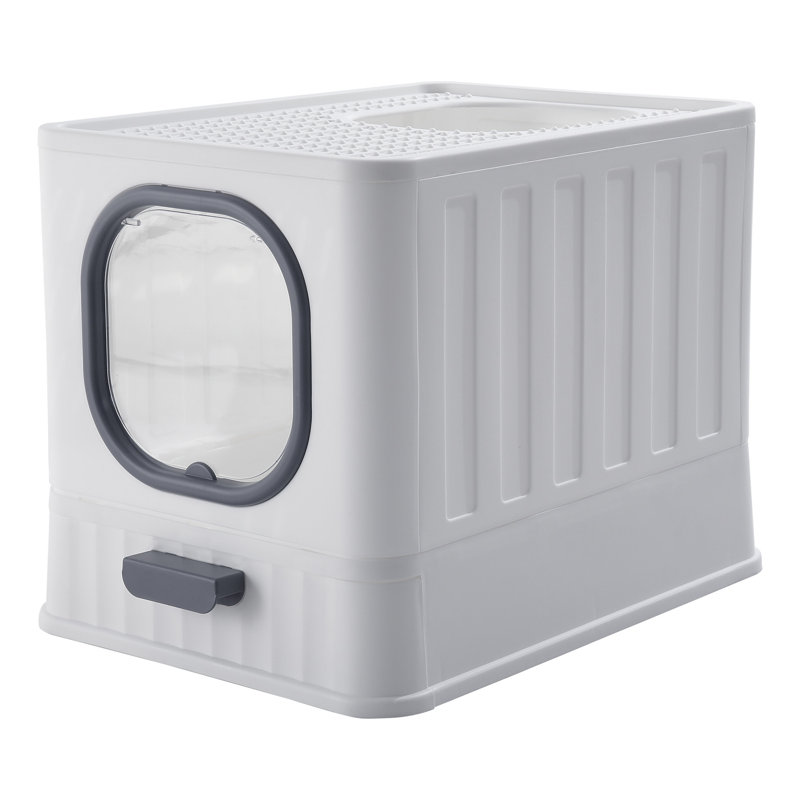 Waycross Plastic Standard Cat Litter Box with 2 Entry Doors, Grey