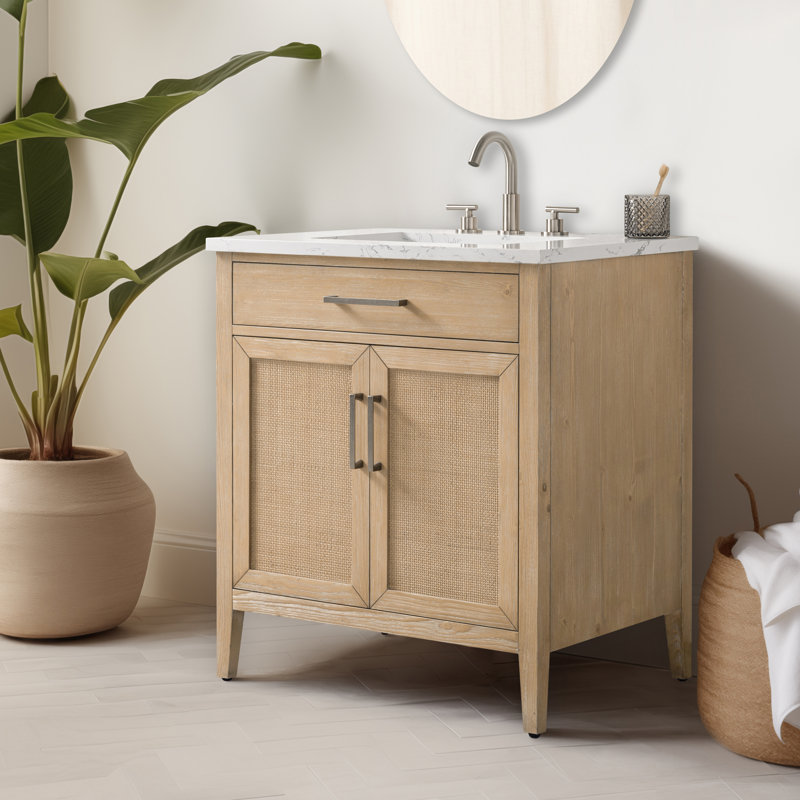 Meuble-lavabo simple 30 po avec dessus Sebastiano, Sable côtier / nickel antique