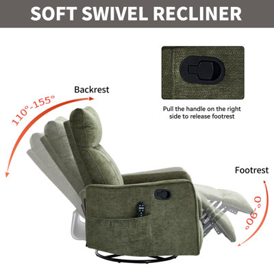Fauteuil inclinable manuel de style américain avec pivot à 360°, bascule et massage chauffant pour salon