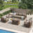 Aluminum Patio Furniture Set with Oversized Fire Pit Table, 7-Piece All-Weather Outdoor Conversation Set with Swivel Rocking Chairs, Oversized Modern Sofa for Backyard, Deck, Balcony-Brown-415987987
