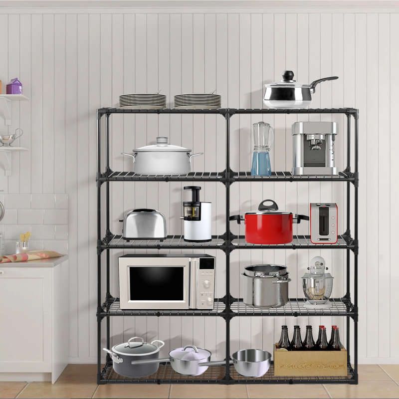 Ensemble de 5 grilles à 5 tablettes avec capacité de 1 100 lb de tablettes robustes avec pieds de nivellement pour le garage et l'organisation commerciale