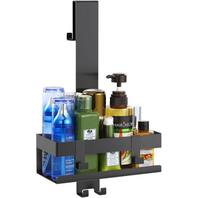 Over The Door Shower Caddy – Black – 304 Stainless Steel Rustproof Hanging Bathroom Organizer With Shelves, No-Drill For Glass Doors