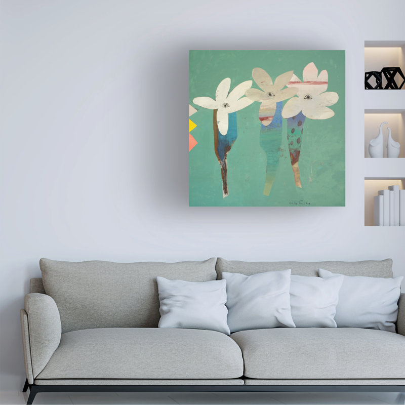 Toile tendue - Glib Franko «The Three Flowers 2», art mural pour salon, chambre à coucher ou bureau - 14 x 14