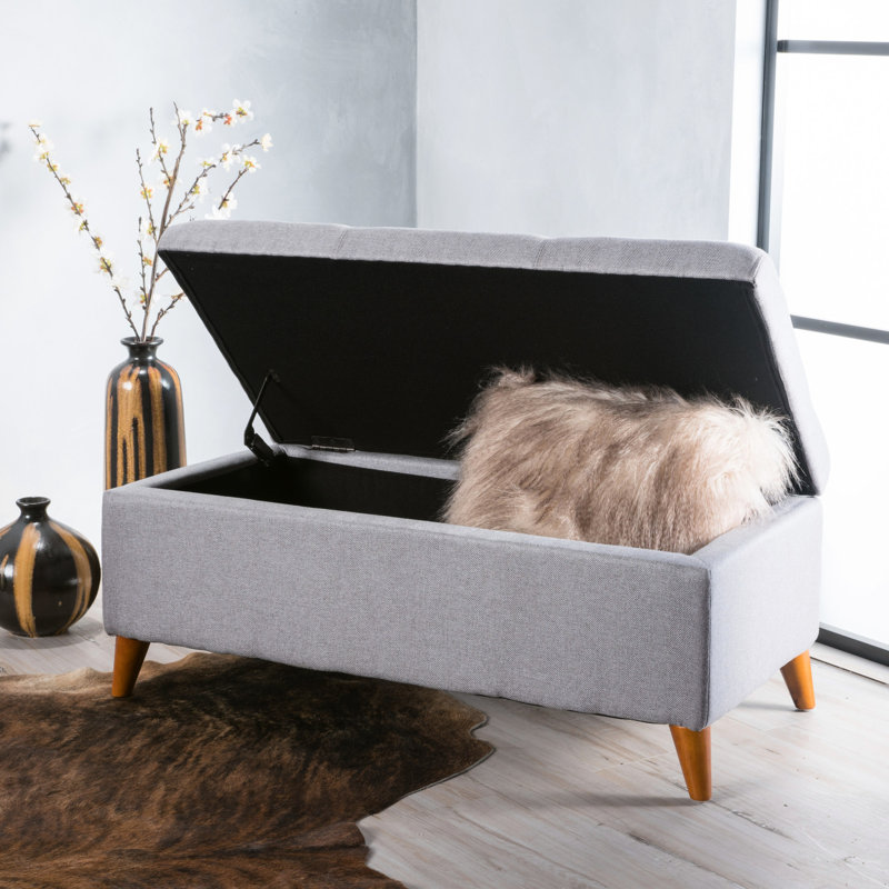 Home Decor, banc de repose-pieds capitonné avec rangement à boutons Ainsley avec couvercle à charnière, banc de repose-pieds avec rangement pour le salon et la chambre à coucher, pieds en bois massif