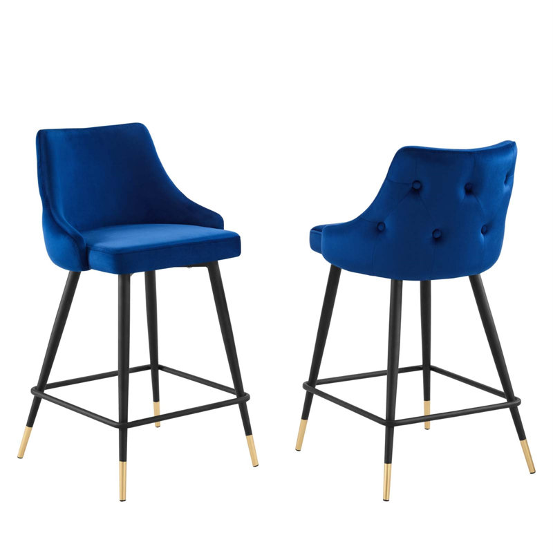 Ensemble de 2 tabourets de bar en velours Adorn Performance, Bleu marine, Tabouret de comptoir (hauteur d'assise de 25,5 po)