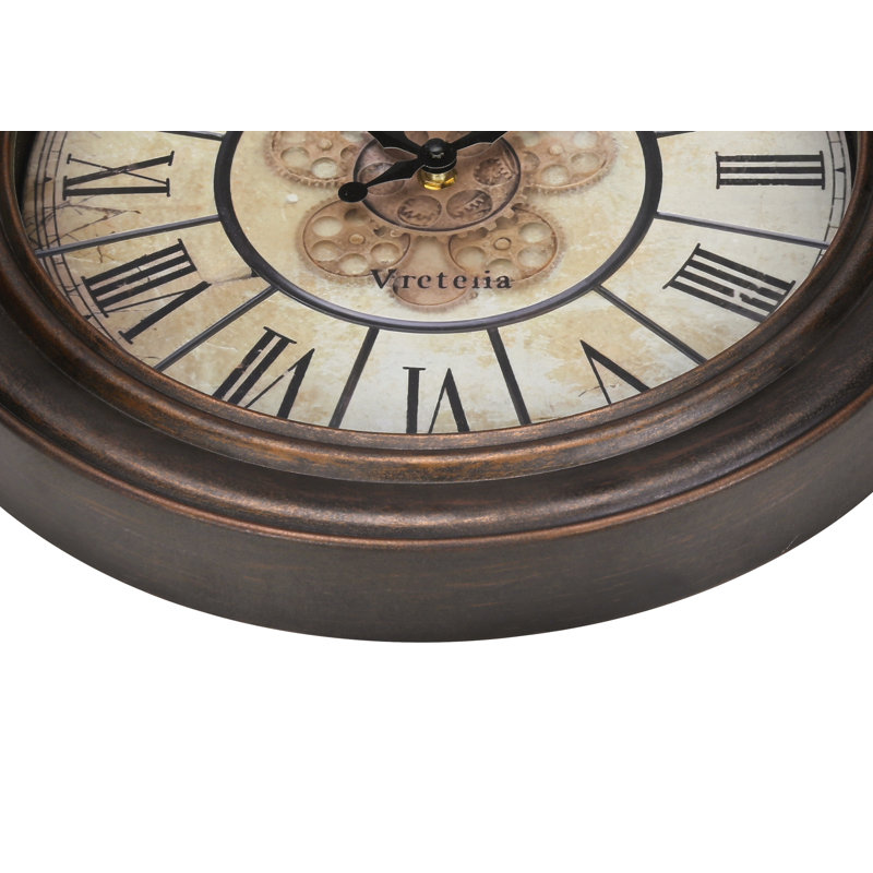 Clocks, 15" Round, Wall Clock, Antique Brown, Transitional