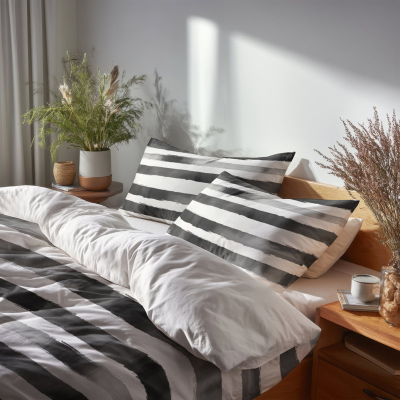 Black And White Smoke Lines Bedding, Édredon très grand et 3 pièces supplémentaires