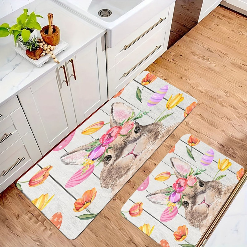 Ensemble de 2 tapis de cuisine pour lapin et tulipe de Pâques
