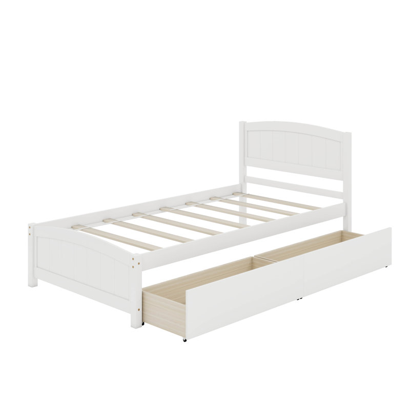 Lit plateforme simple avec deux tiroirs, Blanc