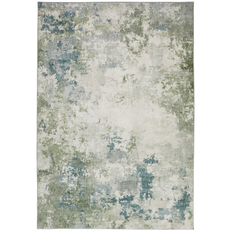 Abstract Green Blue Washable/Stain Guarded Area Rug, Rectangle 200 x 300 cm