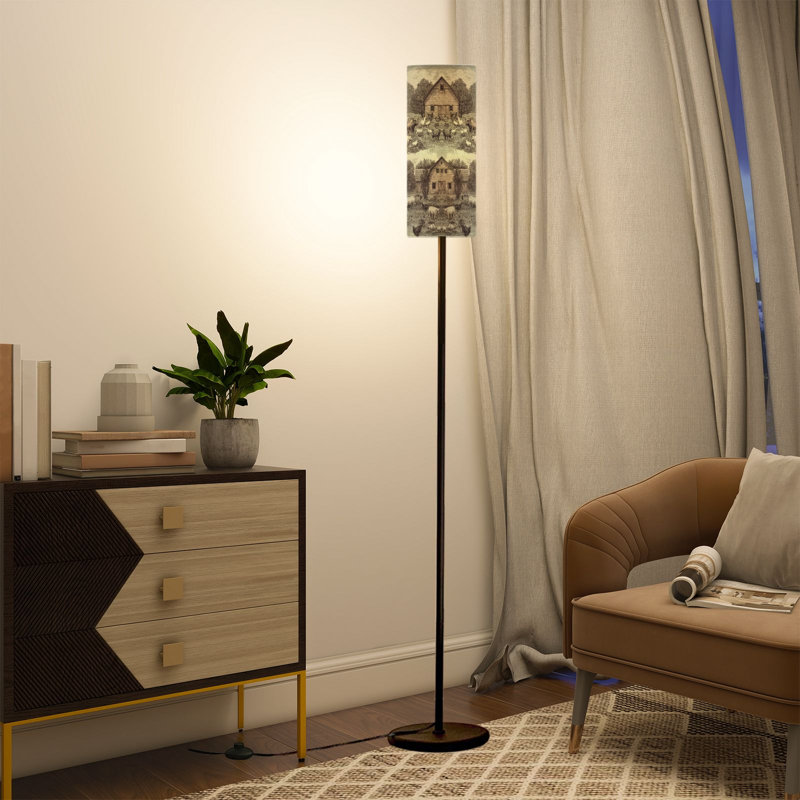  Lampe sur pied 68,5 po à fixation sur pied sans soudure à intensité variable avec abat-jour en lin et ampoule DEL incluse