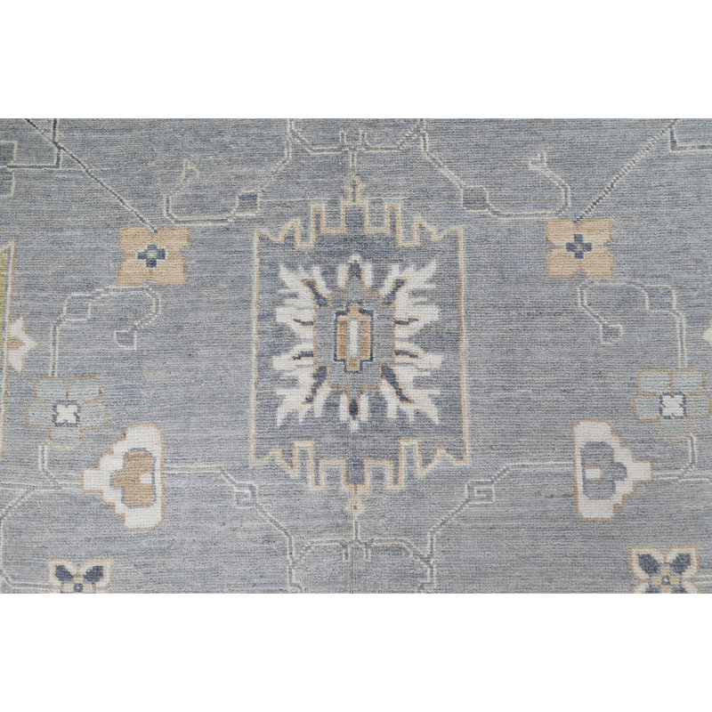 Hand Knotted Wool Area Rug in Silver