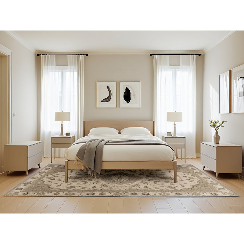 Tapis gris Tabriz lavable à la machine, Rectangle de 5 pi x 8 pi
