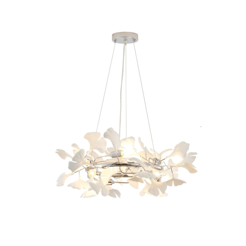 Lustre transitionnel 8 feuilles en acrylique blanc, Chrome