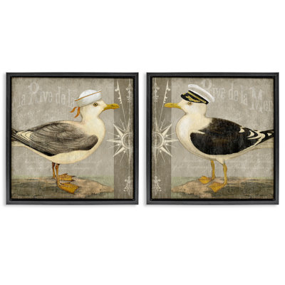 Ensemble de 2 cadres flottants Little Seagulls with Hats, par Suzanne Nicoll