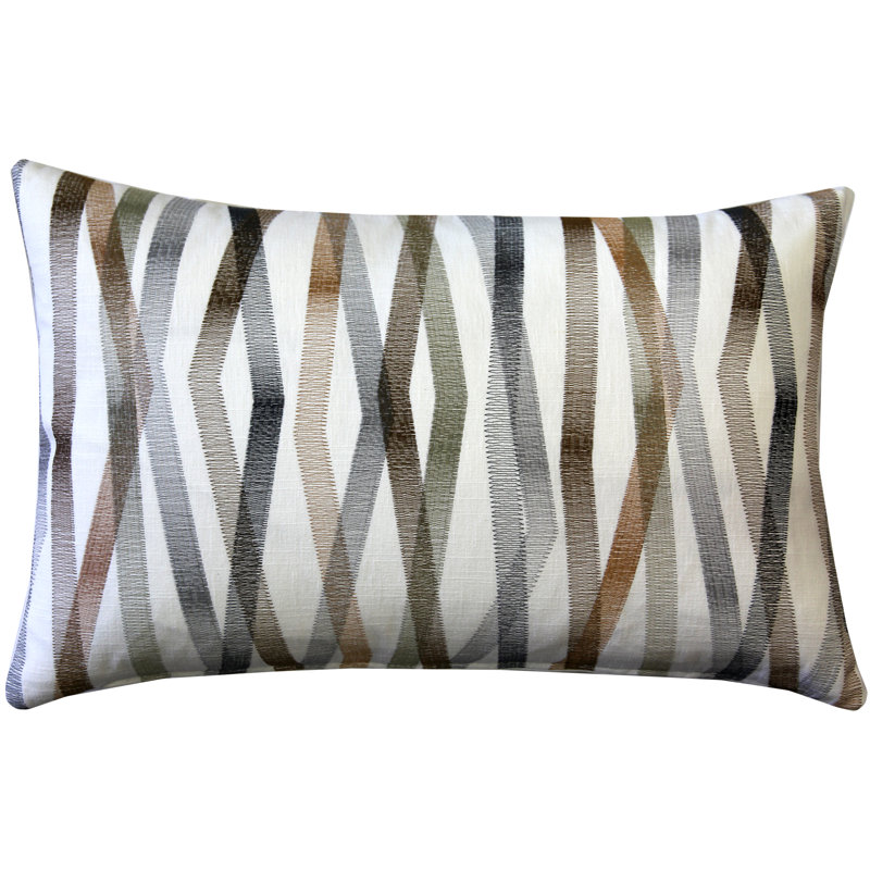 Wandering Lines Throw Pillow, Embroidered, 14x24 Rectangular, Linen Blend, Gray/Brown