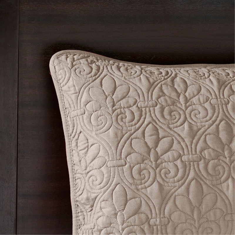 Reversible Bedspread Set Khaki Queen, Khaki Floral, Queen Bedspread + 2 Shams