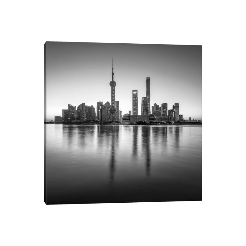 Pudong sykline in black and white, Shanghai, China 1 Piece Wrapped Canvas Wall Art, 66.04 cm H x 66.04 cm W