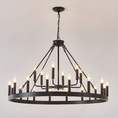 Luminaire suspendu rond 40 po à 2 niveaux 16 + 6) 22 lumières de style campagnard industriel de style campagnard pour plafonds hauts de porche extérieur