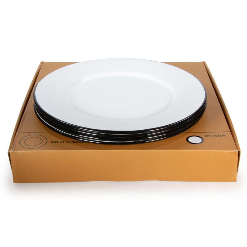 Rolled Black Rim Plate Set/4, Black Rim