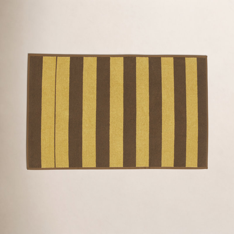 Tapis de bain en ratine simple rayé, Rosé / terre cuite