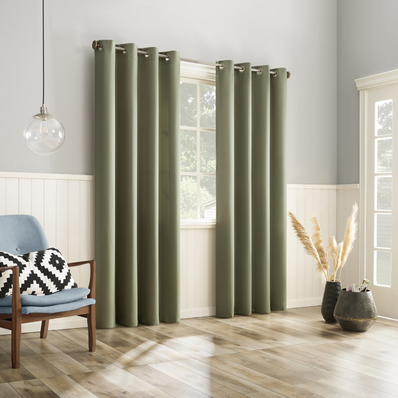 Gheorghi Magnetic Closure Room Darkening Grommet Curtain Panel Pair, 54" W x 63" L, Sage Green