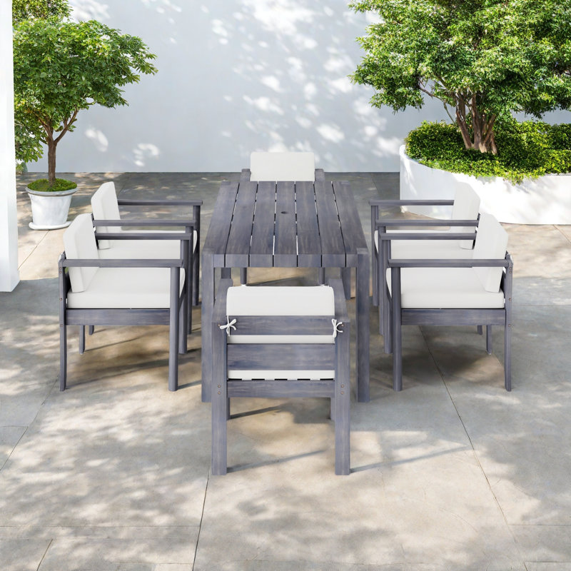 Ensemble de table de salle à manger 7 pièces pour 6 personnes, ensemble de mobilier d'extérieur avec table rectangulaire de 70,8 po, table de patio et chaises avec coussins amovibles pour la cour, le jardin et la piscine
