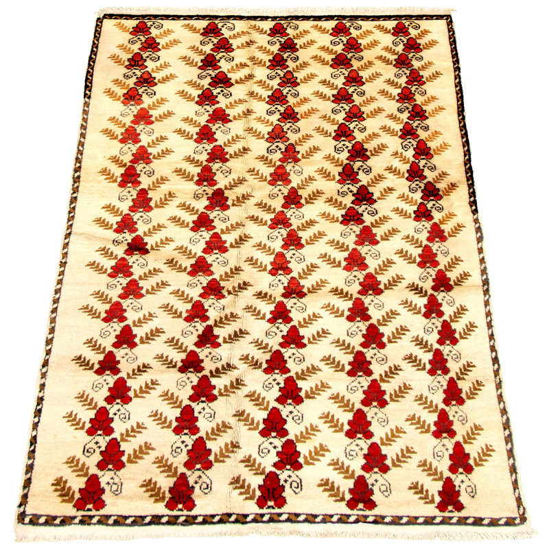 Tapis décoratif crème en laine de conception unique 5 pi 5 po X 8 pi 6 po noué à la main 1980S