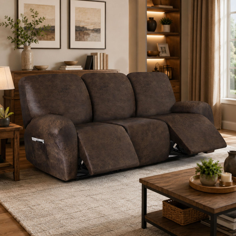 Housse pour canapé inclinable 3 places, tissu extensible d'aspect cuir