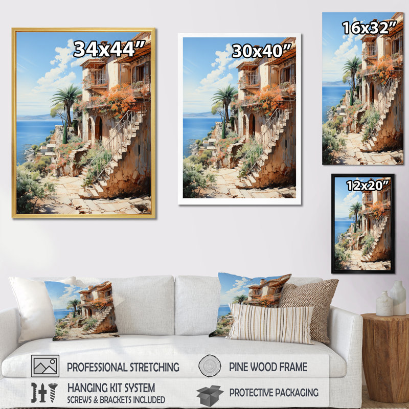 Spain Mediterranean Serenity In Mallorcain - Cityscapes Canvas Wall Art, H 20 po x l 12 po x P 1 po, Cadre flottant noir