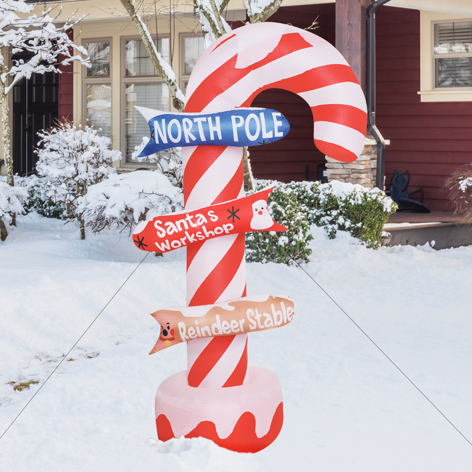Fraser Hill Farm 6Ft. PreLit Inflatable Candy Cane Direction Sign