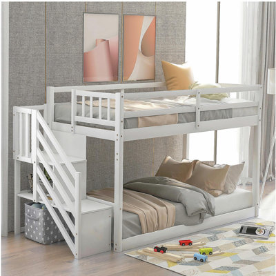 Double-Decker Bed with Storage Ladder, White