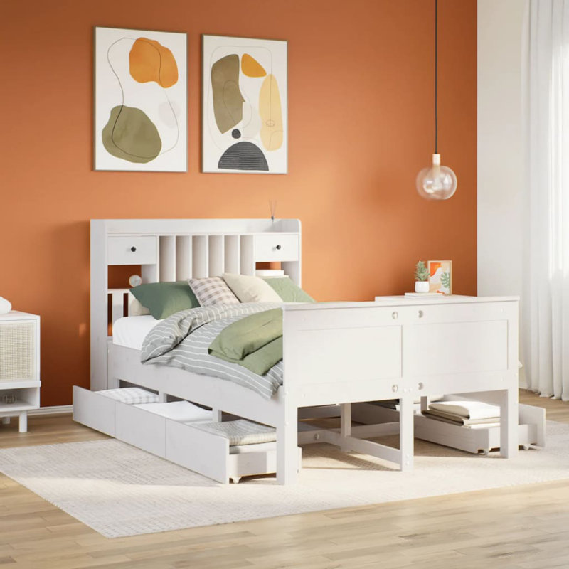 Mogadore Solid Wood Bed, 135 x 190 cm, White