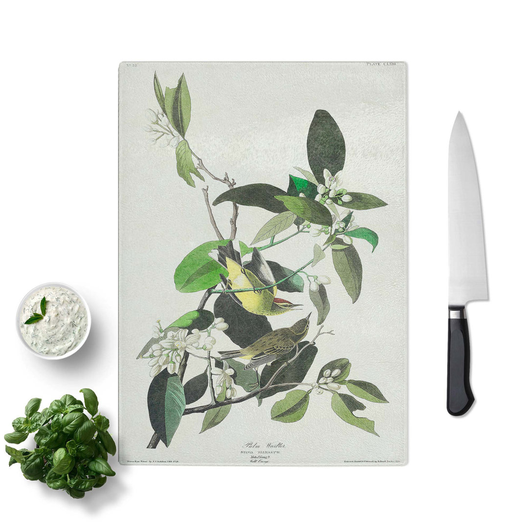 Tempered Glass Palm Warbler by John James Audubon Chopping Board