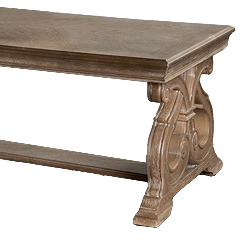 Table basse Gia, plateau rectangulaire de 52 pouces, détails sculptés, bois massif brun
