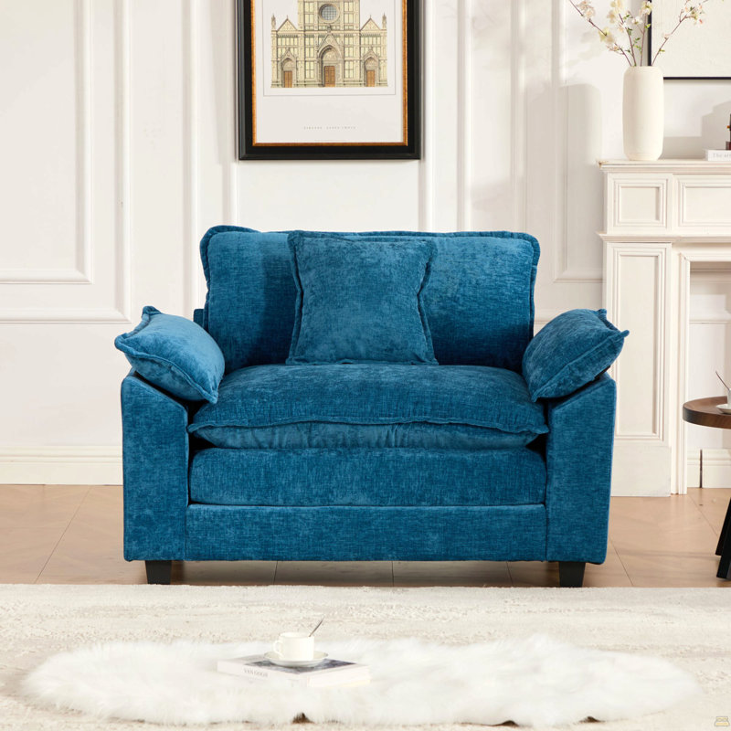 Canapé Cloud à siège simple (le repose-pieds n'est pas inclus), canapé modulaire, Chenille bleu