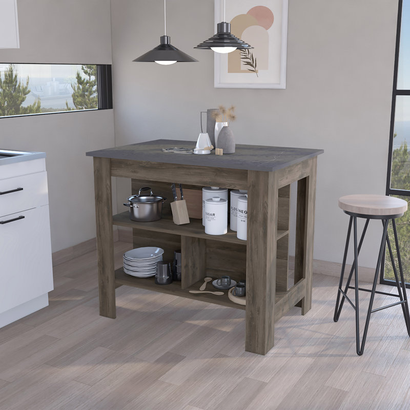 Îlot de cuisine, trois tablettes, Blanc/Noir