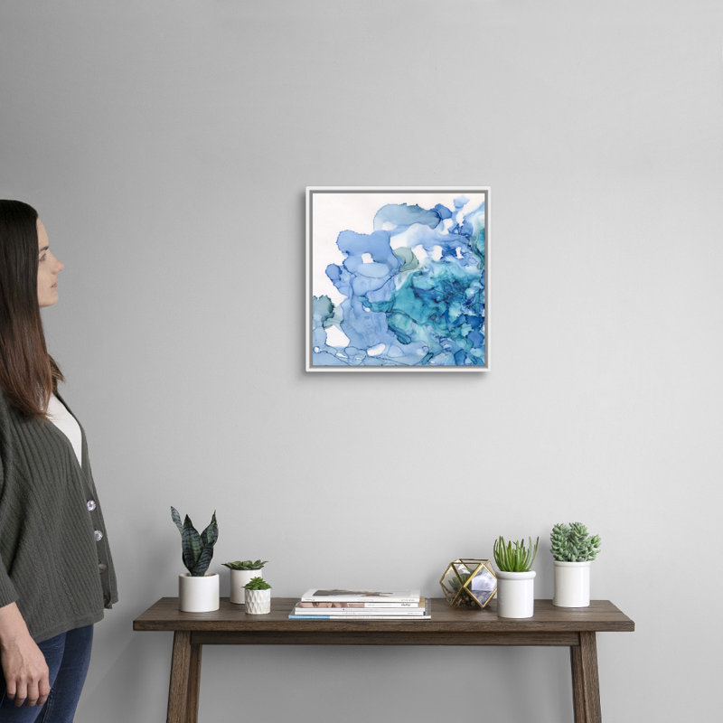 Reproduction d’art sur toile, "Ocean influençant bleu" par Tara Reed, H 18 po x l 18 po x P 1,75 po, Cadre blanc