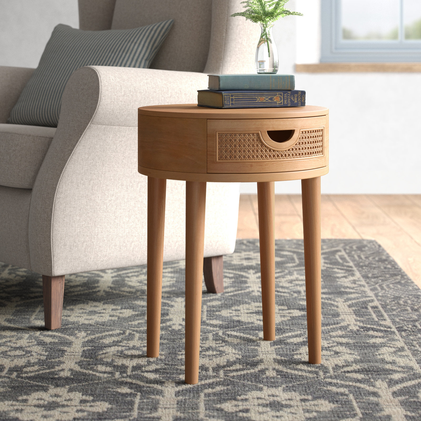 Marcello 1 Drawer Cane Nightstand