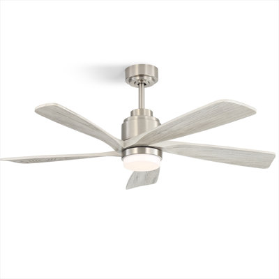 Indoor Ceiling Fan with Solid Wood Blades and Integrated LED Light, 52-Inch, Remote and App Control