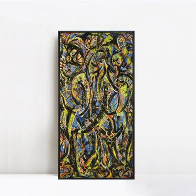 Framed Canvas Giclee Print Art Gothic 1944 by Jackson Pollock Abstract Wall Art Living Room Home Office Decorations(Black Slim Frame,20"x40")