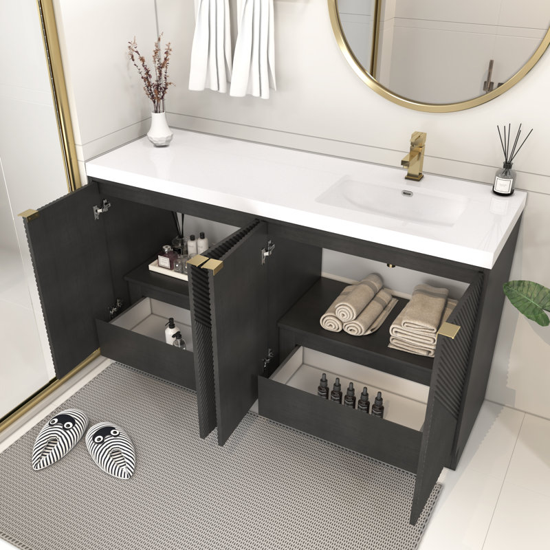 Meuble-lavabo autoportant 59 po avec lavabo droit en acrylique renforcé Monterey, Oui, Noir