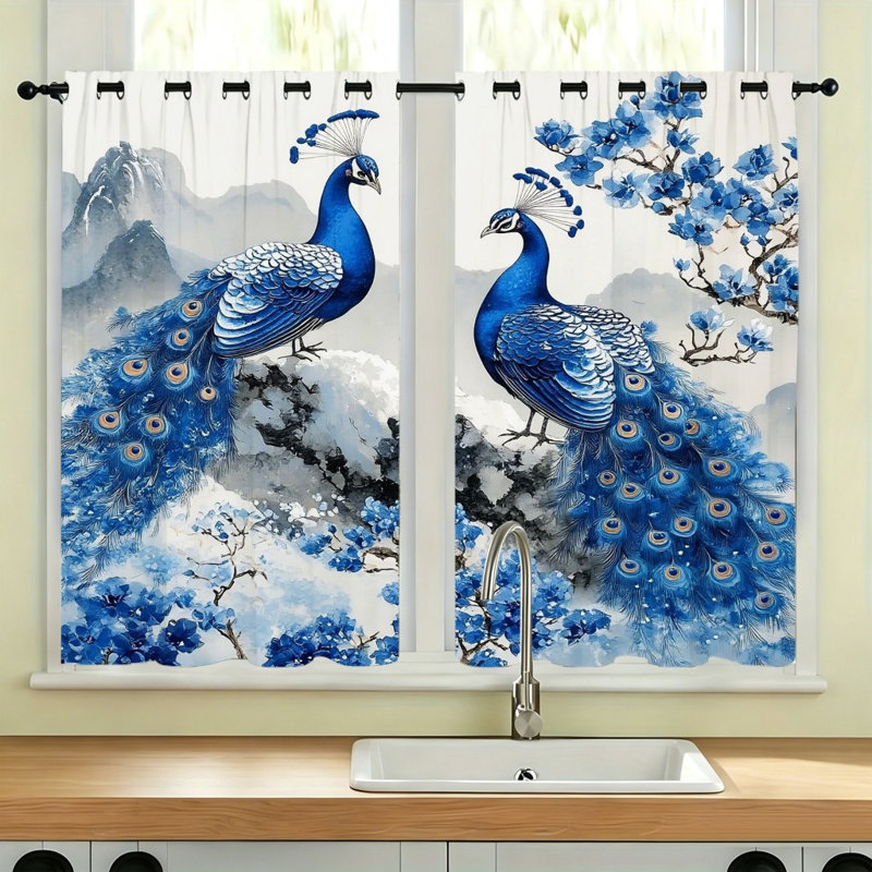 2Pcs rideaux occultants à motif floral paon, panneaux de fenêtre de style aquarelle artistique pour le salon, la chambre et la décoration intérieure
