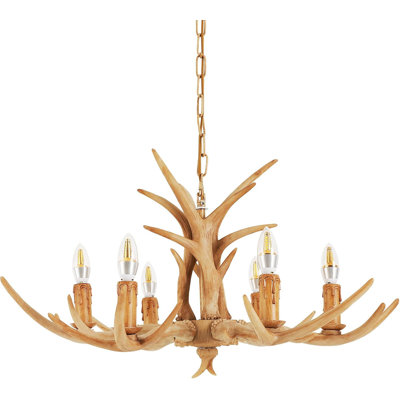 Luminaire suspendu rétro à 6 lumières en bois de cerf rustique, longueur de chaîne réglable, base en métal robuste, éclairage de style forêt pour la salle à manger, la cuisine, le couloir, le salon et les luminaires suspendus