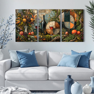 «Fruit and Wine Still Life», ensemble de 3 reproductions d'art sur toile tendues sur toile